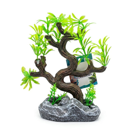 Ziggy Pupps Fish Artificial Bonsai Tree Aquarium Decoration Plastic Fish Tank Plant Ornament with Rock Base