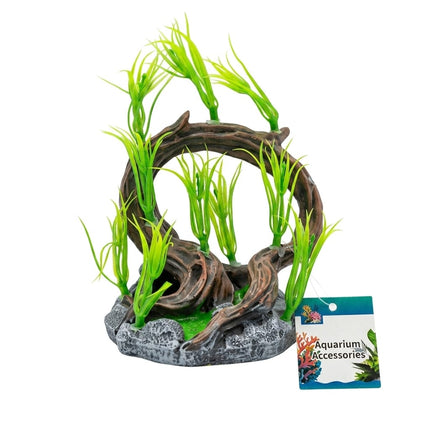 Ziggy Pupps Fish Artificial Tree Root Aquarium Decoration Plastic Fish Tank Plant Ornament with Arch and Grass Scenery