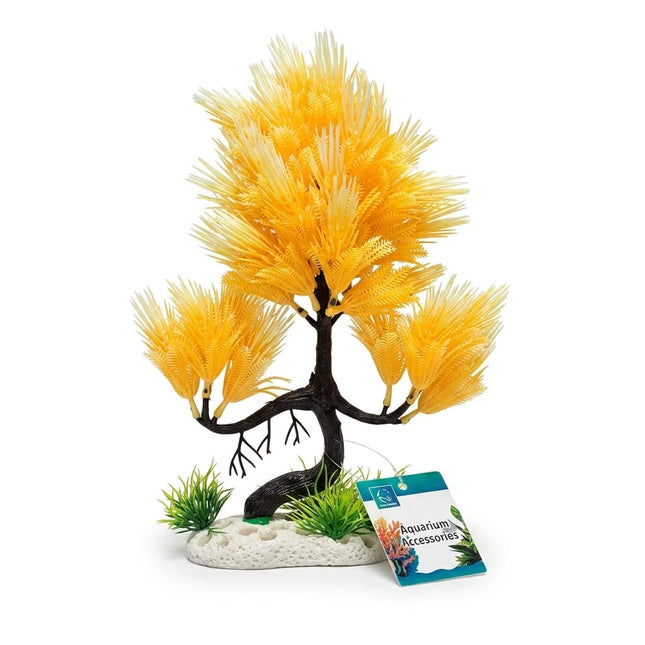Ziggy Pupps Fish Decorative Plastic Aquarium Tree Ornament Vibrant Yellow Fish Tank Plant with Base Scenery