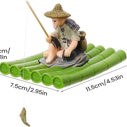 Ziggy Pupps Fish Old Fisherman on Bamboo Raft Aquarium Ornament And Decoration