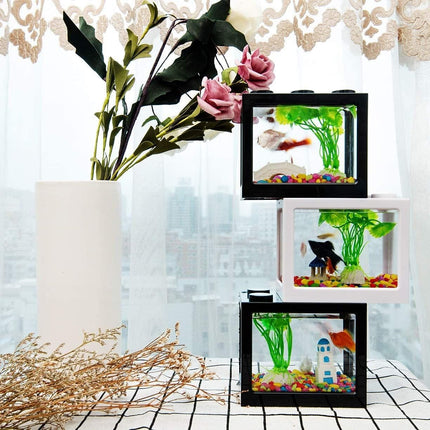 Ziggy Pupps Fish PVC Betta Fish Tank Mini Aquarium Betta Fish Accessories Building Block Decor Ornamental Aquarium Tank Pet Decoration Yellow