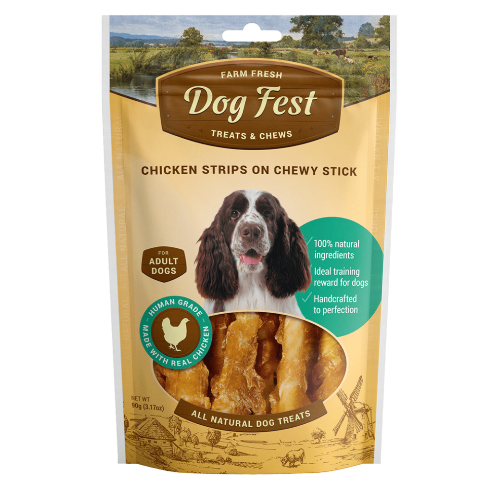 Dog Fest Chicken Strips On Chewy Stick 90g