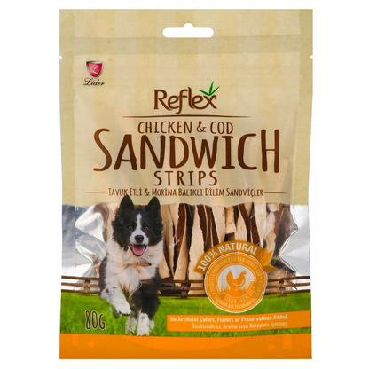 Reflex Chicken and Cod Sandwich Strip Dog Treats 80 gr