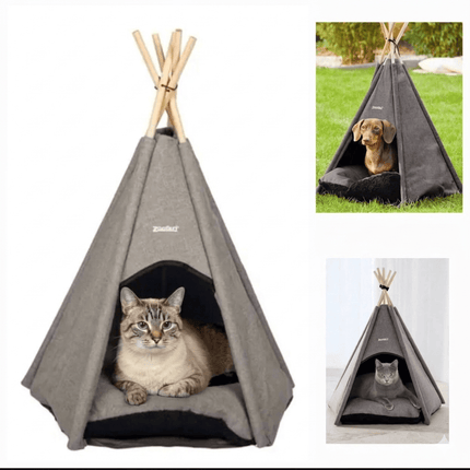 ZooFari Dog and cat Zoofari 5 Pole Wooden Pet Teepee Cozy Indoor Dog And Cat Tent with Washable Bed