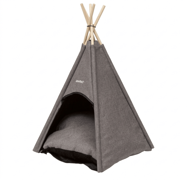 ZooFari Dog and cat Zoofari 5 Pole Wooden Pet Teepee Cozy Indoor Dog And Cat Tent with Washable Bed