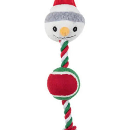 ZooFari Dog Zoofari Christmas Snowman Dog Toy  Festive Cotton Rope with Tennis Ball