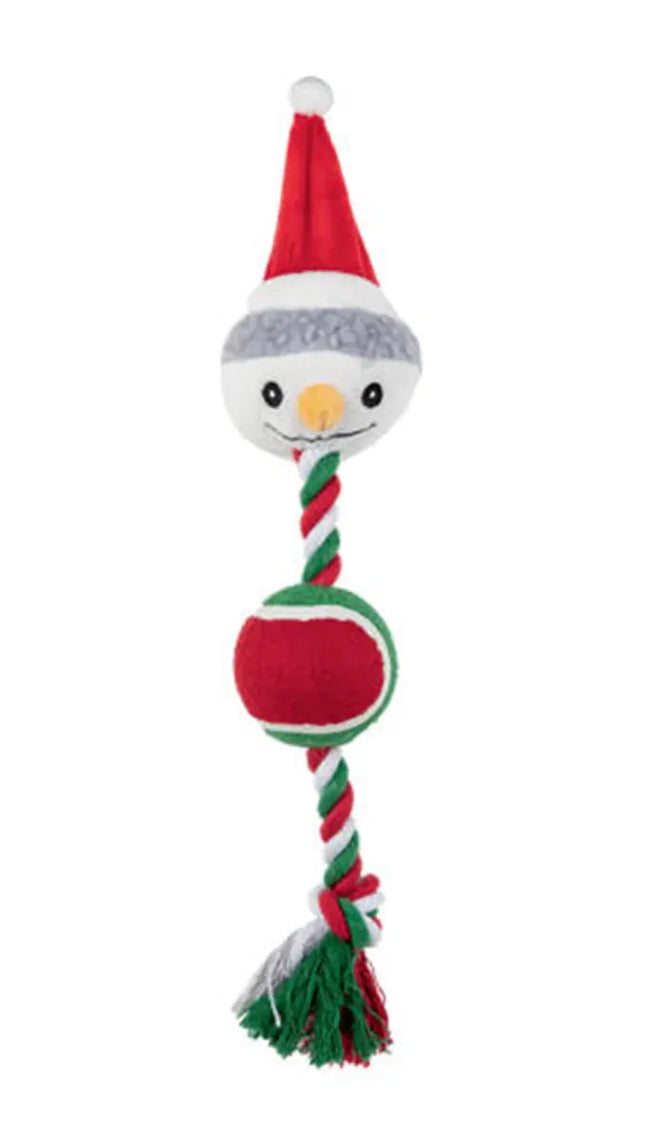 ZooFari Dog Zoofari Christmas Snowman Dog Toy  Festive Cotton Rope with Tennis Ball