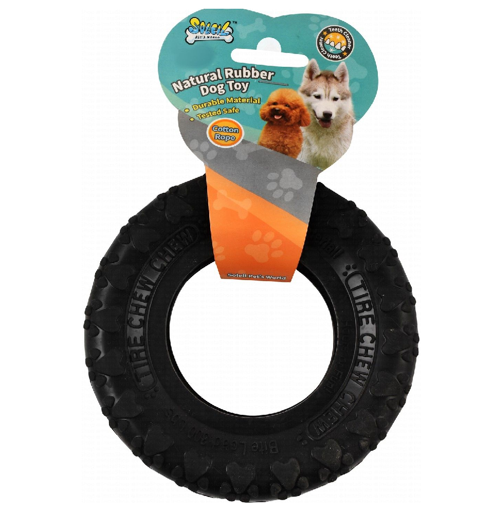 Soleil Black Rubber Tire Shaped Dog Chew Toy