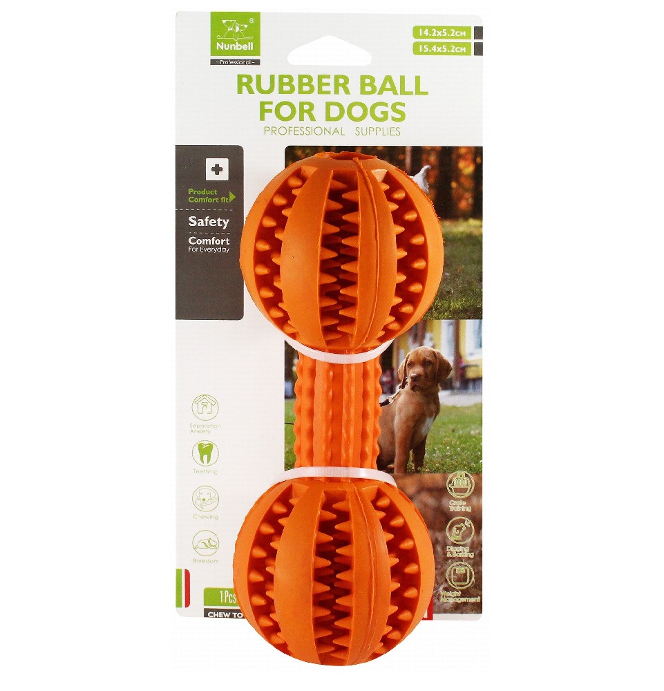 Nunbell Orange and White Rubber Ball Chew Dog Toy - Ziggy Pupps