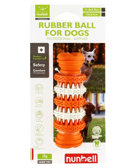 Nunbell Orange and White Rubber Ball Chew Dog Toy - Ziggy Pupps